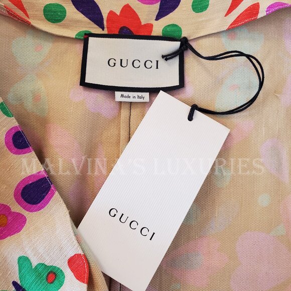 GUCCI COAT PARADISE PRINT LINEN BLEND KIMONO LONG JACKET sz IT 42 US 6 - Picture 10 of 13